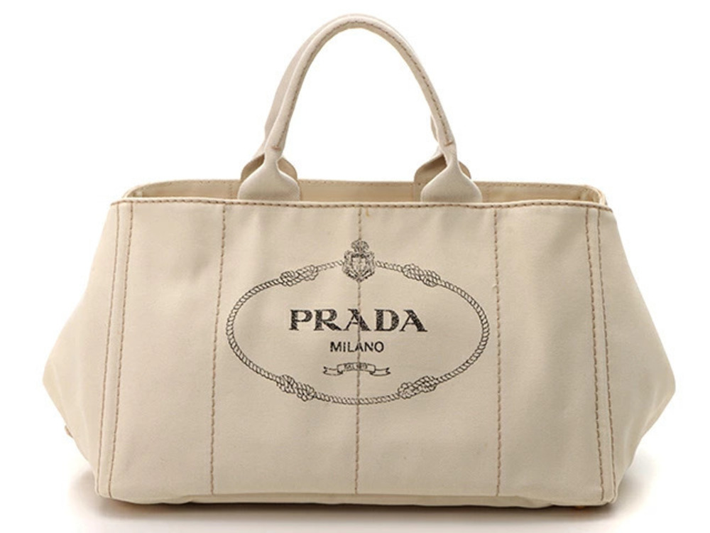 Prada Canapa L Tote Bag Beige Cream Canvas